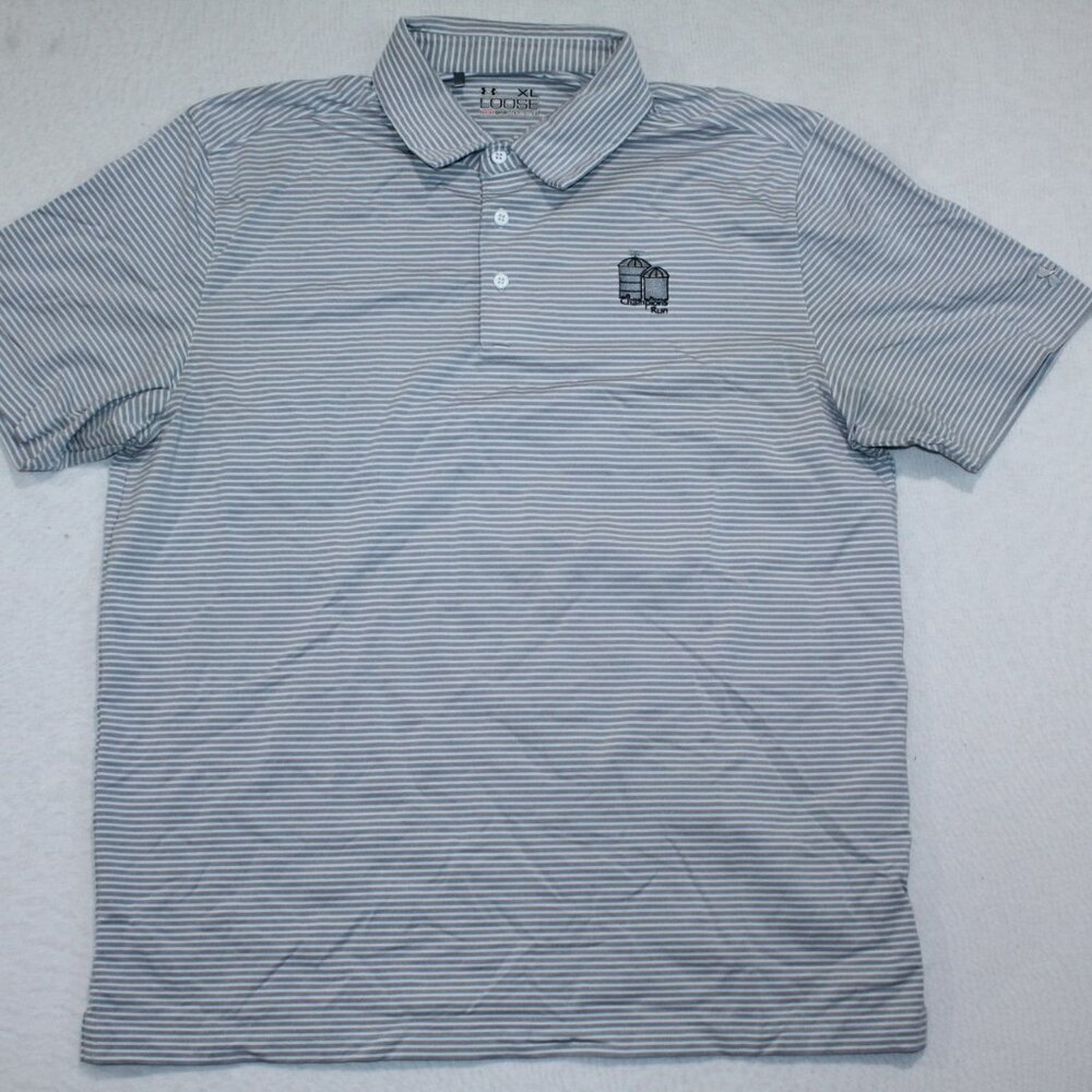 Under Armour Gray Men Striped Polo Shirt Loose Casual Golf Size XL